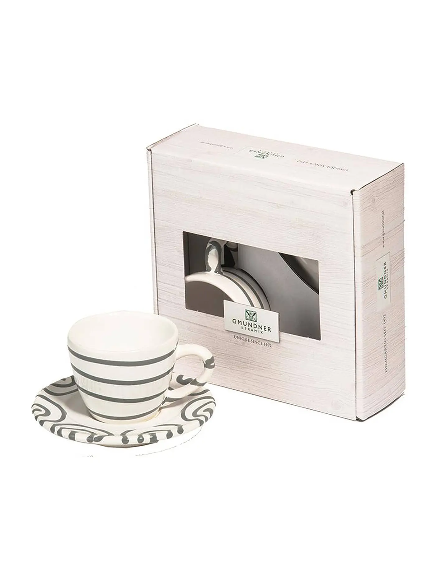 GMUNDNER KERAMIK | Tasse und Untertasse - Espresso for you Gourmet - 2-tlg. (graugeflammt) | 